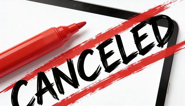 Bold CANCELED Mark across Tablet Screen with Red Brush Strokes and Chisel Marker