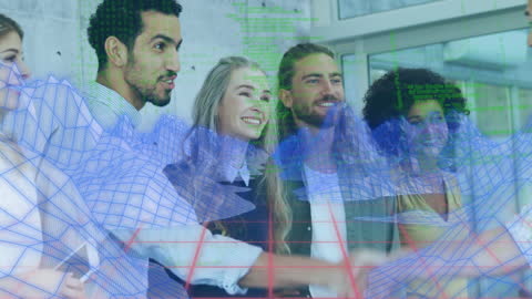 Diverse Team Collaborating with Data Visualization in Modern Office