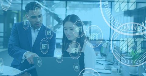 Diverse business team discussing nft technology in office