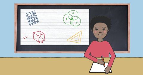 Student Taking Notes in Front of Blackboard