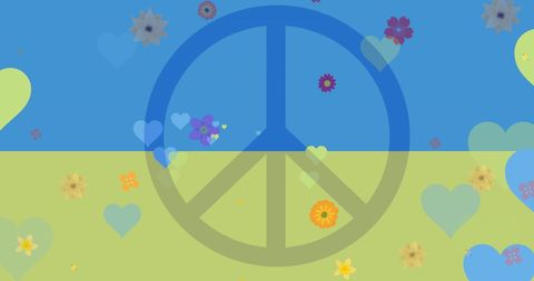 Peace Symbol Overlay on Flag of Ukraine with Flowers - Download Free Stock Images Pikwizard.com
