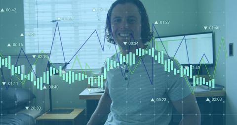 Businessman in wheelchair analyzing financial stock market data
