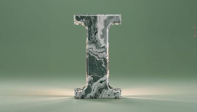 Marble Textured Uppercase Letter I on Green Background