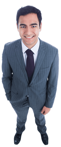 Transparent Smiling Biracial Businessman in Formal Suit