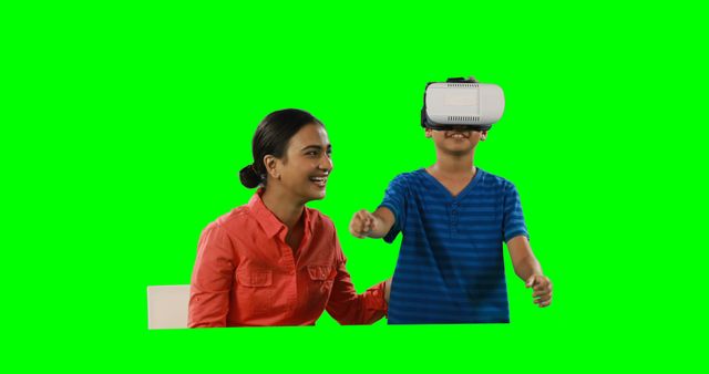 Smiling Woman Watching Child Using Virtual Reality Headset - Download Free Stock Images Pikwizard.com