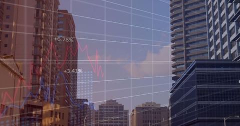 Digital Graphs Overlay on Urban skyscrapers - Download Free Stock Images Pikwizard.com