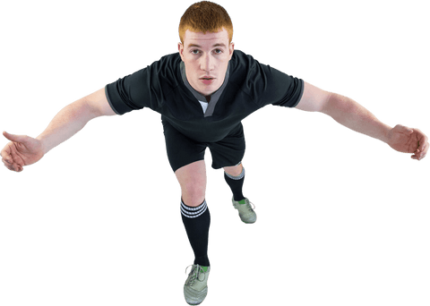 Dynamic Rugby Player Tackling with Determination on Transparent Background