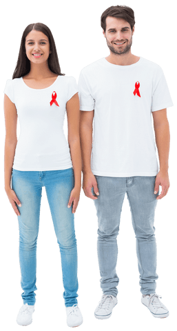 smiling couple wearing aids awareness ribbons on white tops - Download Free Stock Videos Pikwizard.com