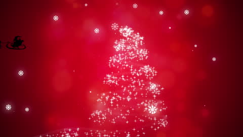 Silhouette of Santa's Sleigh on Festive Red Background