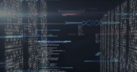 Futuristic digital code streams flowing in virtual cyberspace