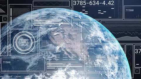 Earth orbit telemetry HUD showing rotating planet with live data panels, graphs, analytics