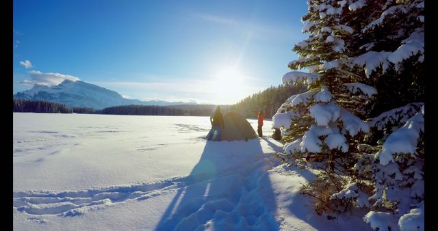 Winter Camping in Snowy Mountain Landscape with Tent - Download Free Stock Images Pikwizard.com