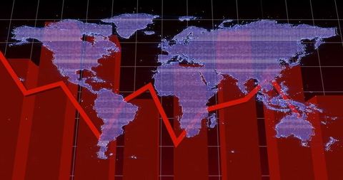 Global economic growth representation with line and bar graphs