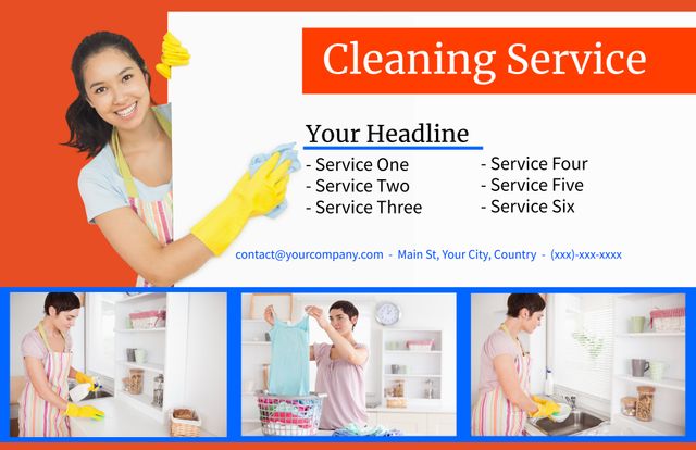 Smiling Female Cleaner Promoting Reliable Home Cleaning Services - Download Free Stock Templates Pikwizard.com