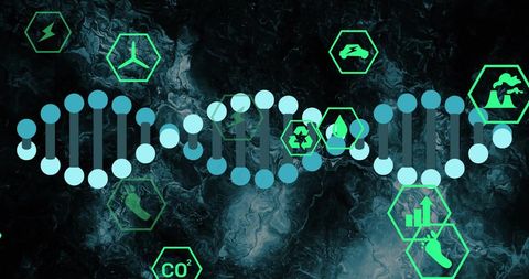 DNA Strand with Eco Green Icons for Sustainable Biotechnology Concept - Download Free Stock Images Pikwizard.com