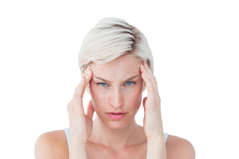 Woman Suffering from Headache Hand on Forehead Transparent Background
