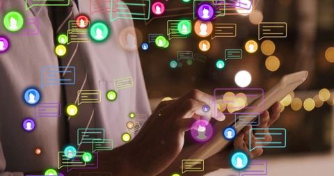 Businessman using tablet with virtual communication interface