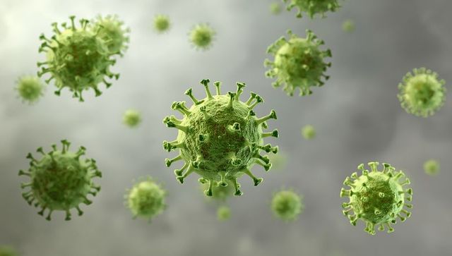 Green Viral Particles Floating in Abstract 3D Space