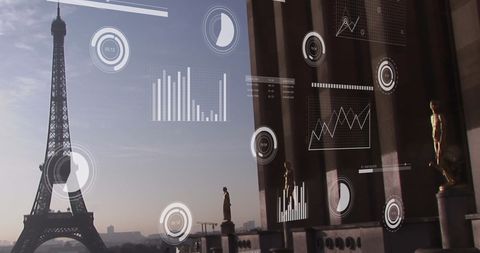 Futuristic Financial Data Over Paris Skyline with Eiffel Tower - Download Free Stock Images Pikwizard.com