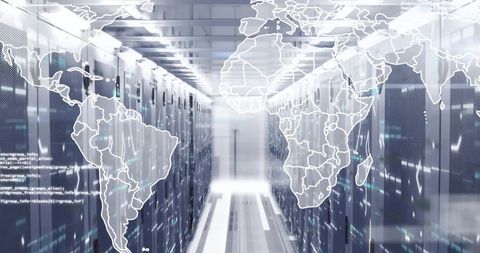 Global Connectivity in Data Center with World Map - Download Free Stock Images Pikwizard.com