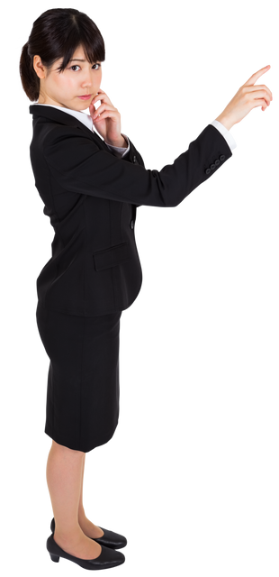 Asian Businesswoman in Professional Attire Pointing Up Transparent Background - Download Free Stock Videos Pikwizard.com