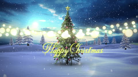 Enchanted Christmas Scene with Snow and Lights