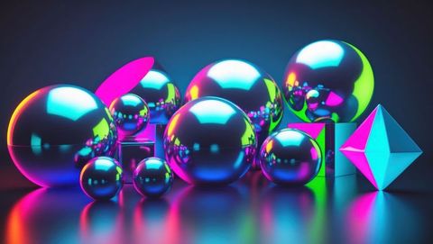 futuristic neon shapes with metal spheres and reflective finishes - Download Free Stock Images Pikwizard.com