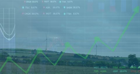 Financial Growth Chart Overlaid on Wind Turbine Landscape - Download Free Stock Images Pikwizard.com
