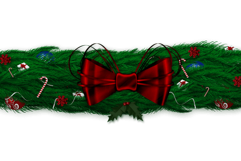 Transparent Christmas Garland with Red Bow and Ornaments