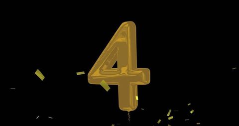 Golden Number Four with Falling Confetti Celebration