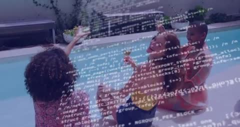 Tech Overlay and Friends Celebrating by Luxurious Poolside