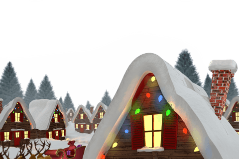 Snowy Christmas Village with Illuminated Homes and Sleigh