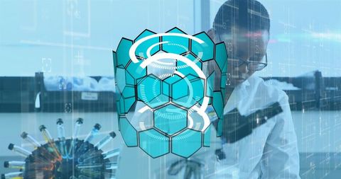 African American Female Doctor with Digital Data Interface Overlay