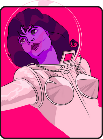 Futuristic female astronaut with bubble helmet on transparent background