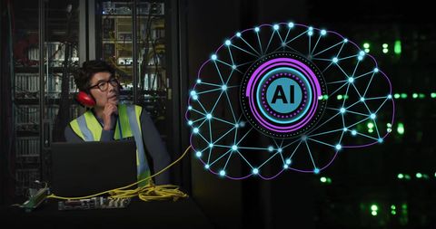 AI Brain Concept with Technician in Server Room - Download Free Stock Images Pikwizard.com