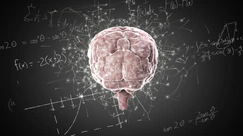 Rotating Brain with Digital Network and Math Equations
