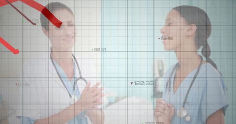 Medical professionals analyzing data in busy hospital environment