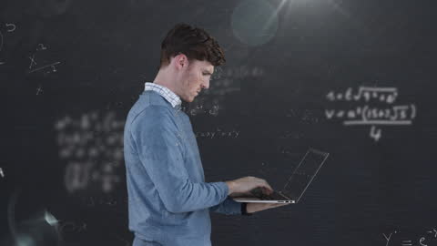Businessman Analyzing Data with Mathematical Equations Concept