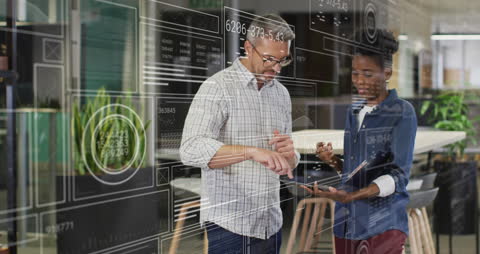 Diverse Team Analyzing Futuristic Digital Interface