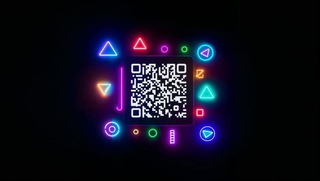 Futuristic neon-enhanced qr code with abstract geometric shapes