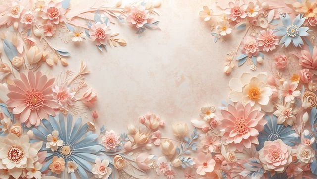 Pastel paper flower frame with layered floral border and soft textured center