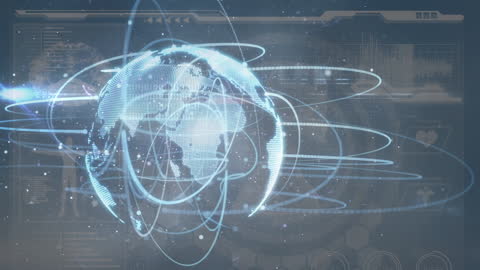 Digital Globe with Data Processing Animation in Grey Background