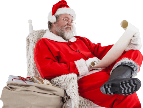 transparent santa claus reading christmas wish list in chair - Download Free Stock Videos Pikwizard.com