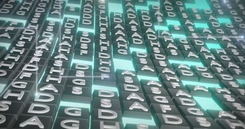 Glowing Data Streams with Flowing Letters Background