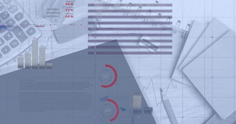 Composite of Statistical Data and Office Tools on Desk - Download Free Stock Images Pikwizard.com
