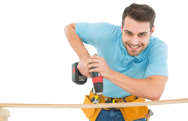 Smiling Construction Worker Using Hand Drill on Transparent Background - Download Free Stock Videos Pikwizard.com