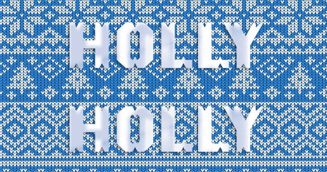 Christmas Holly Text on Knitted Blue Background - Download Free Stock Images Pikwizard.com