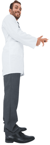Friendly male doctor gesturing on transparent background