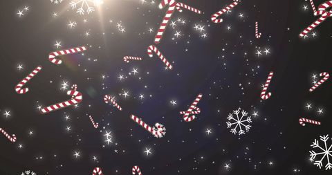 Festive Falling Candy Canes and Snowflakes With Starry Lights