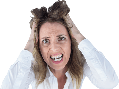 Stressed businesswoman with transparent background showing frustration